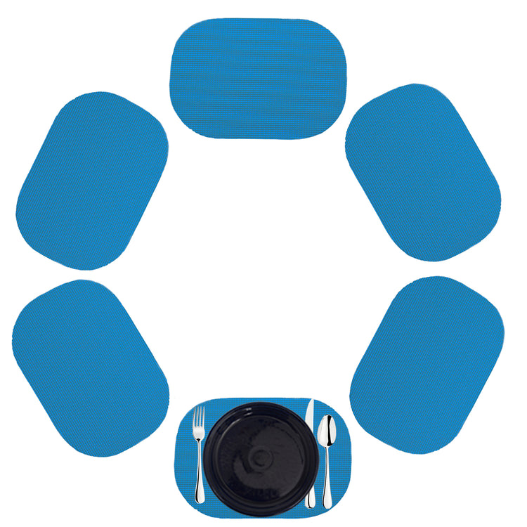 Process Blue | Sky blue colored fishnet oval shaped placemat set of 6.