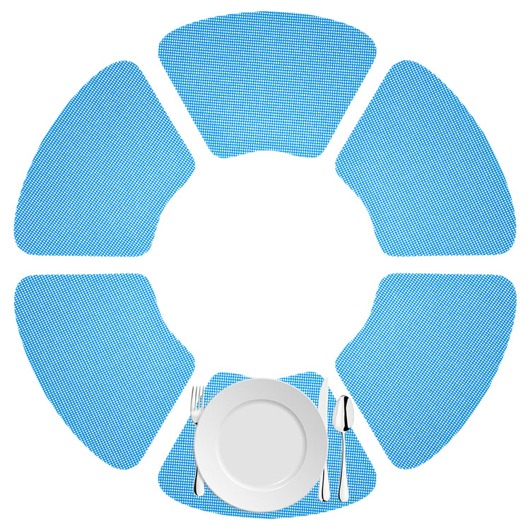 Process Blue | Fishnet wedge placemats in a circle with a white dinner plate.