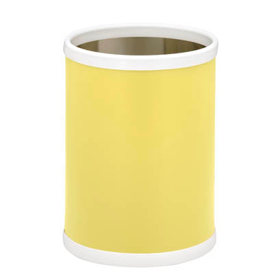 Lemon | Yellow trash can with a white base and rim on a white background