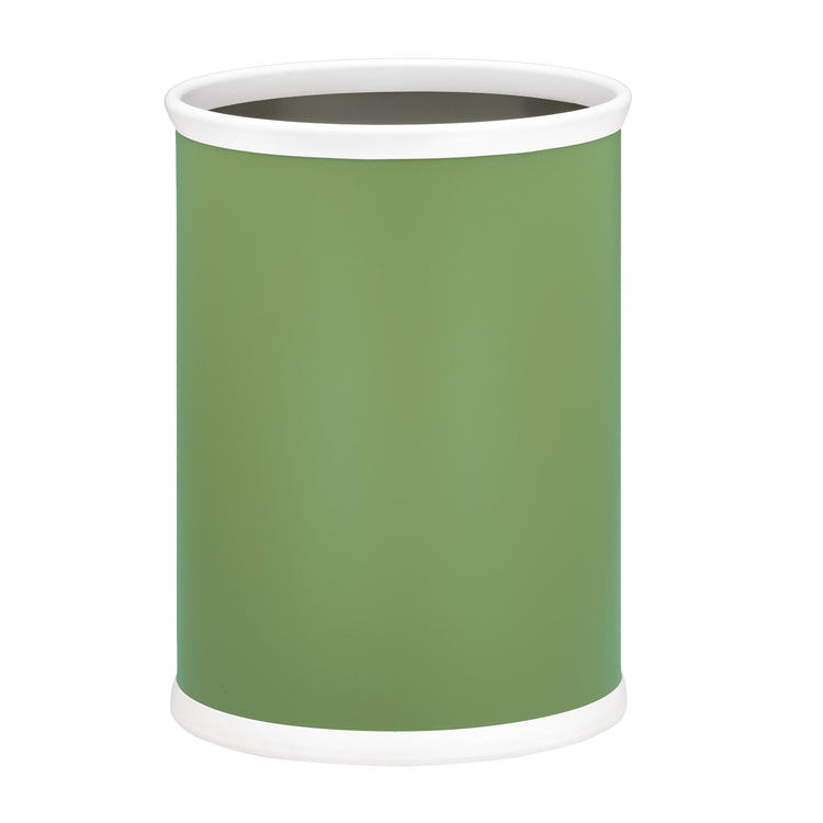 Mist Green | Durable 13-quart wastebasket with a leatherette finish, displayed on a white surface.