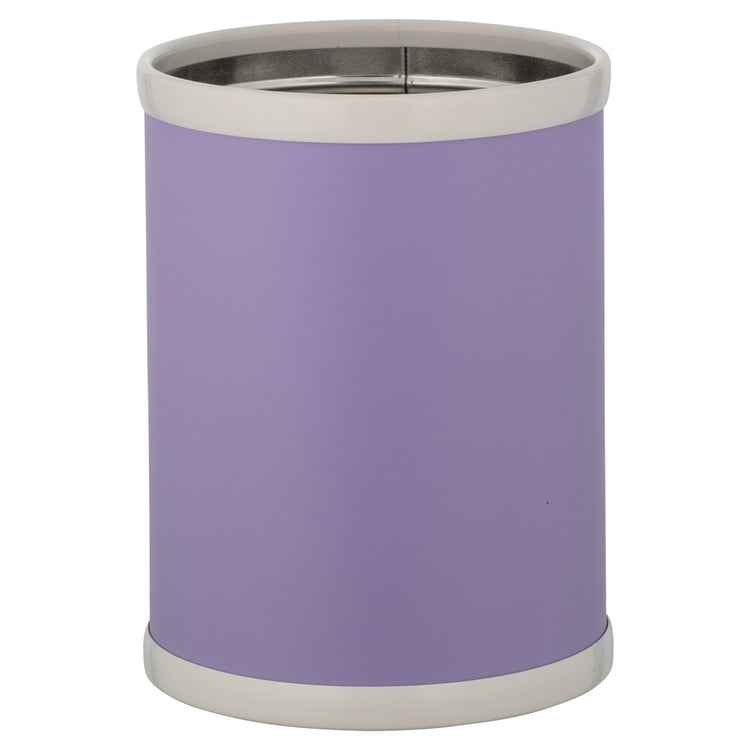 Lavender | Colorful 8QT round wastebasket with a leatherette exterior, photographed against a white backdrop.