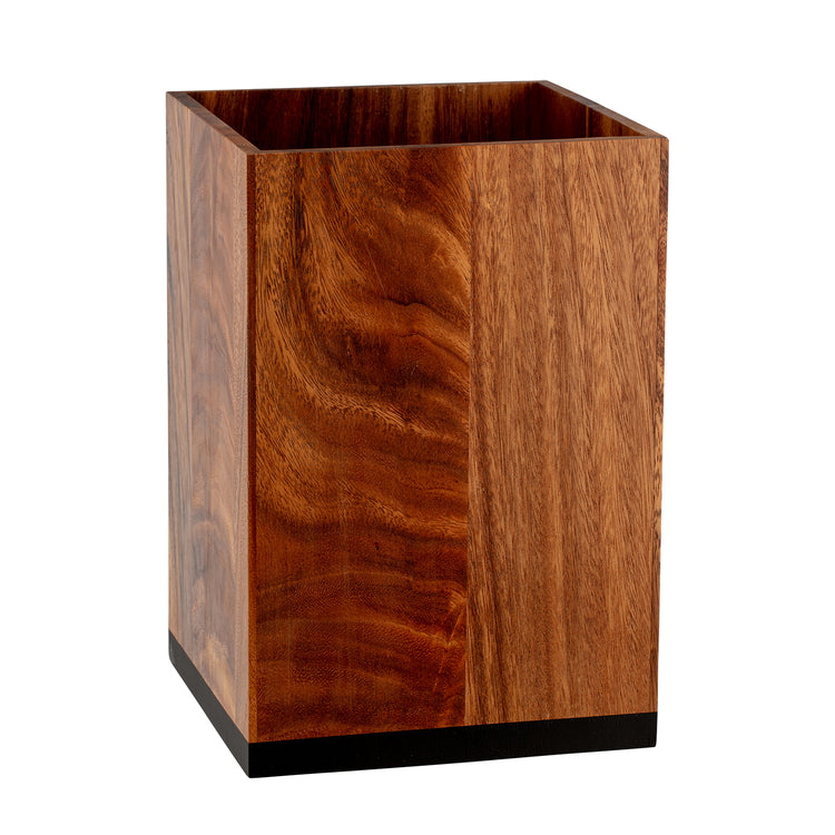 Acacia | Taniya Nayak exclusive wood bathroom wastebasket with natural wood grain finish, perfect for adding warmth and style to your bath space.