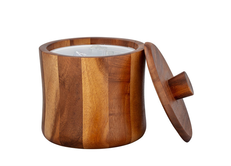 Acacia | Elegant ice bucket with smooth finish and removable liner. filled with ice cubes.