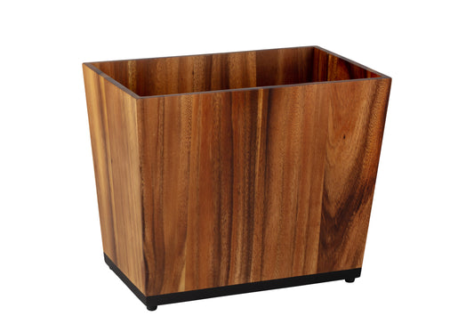 Acacia | Taniya Nayak Wooden waste bin on a white background