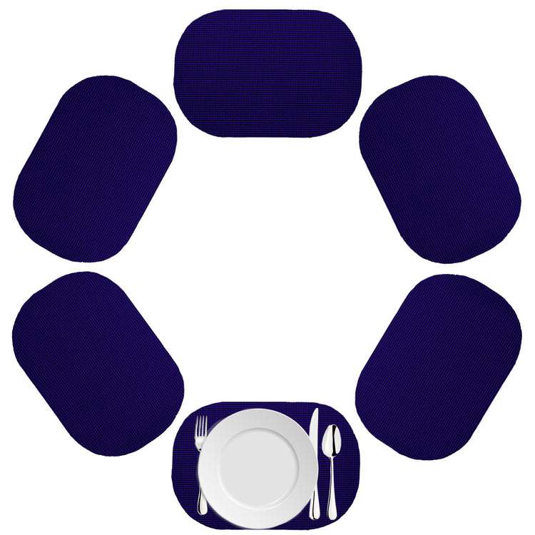 Navy Blue | Oval fishnet placemat set of 6 in classic navy blue on white background.