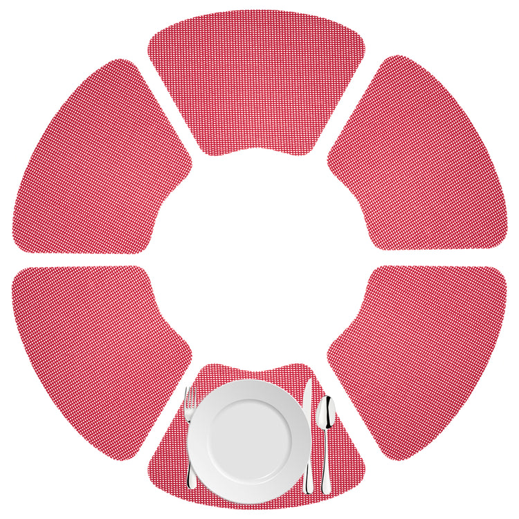 Red Flag | Bright colored fishnet set of 6 placemats in a wedge shape on a white background.