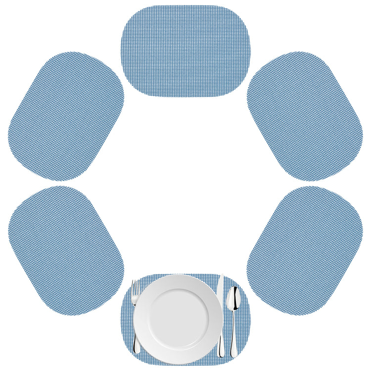 Niagara Blue | Cool blue colored oval shaped fishnet placemat set for six people.