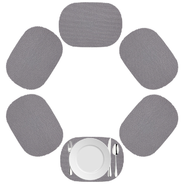 Blackened Pearl | Oval fishnet placemat set of 6 in a soft black color on a white background.