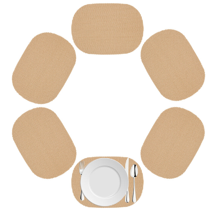 Bronze Mist | Oval fishnet placemat set of 6 in a light bronze color on a white background.