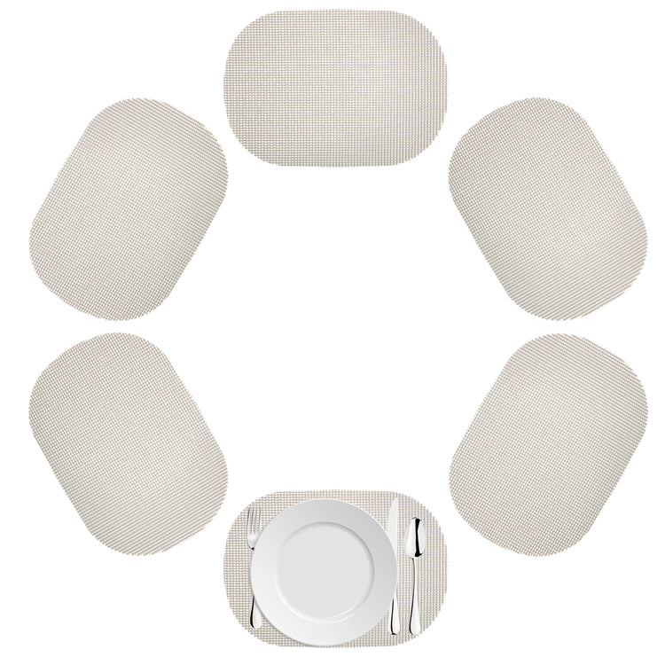 Light Gray | Oval fishnet placemat set of 6 in Light Gray on a white background.
