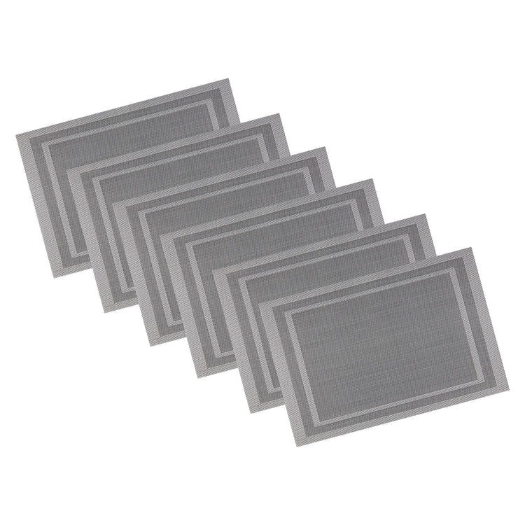 Gray & White | Set of 6 placemats featuring a stylish double border design, displayed on a white background.