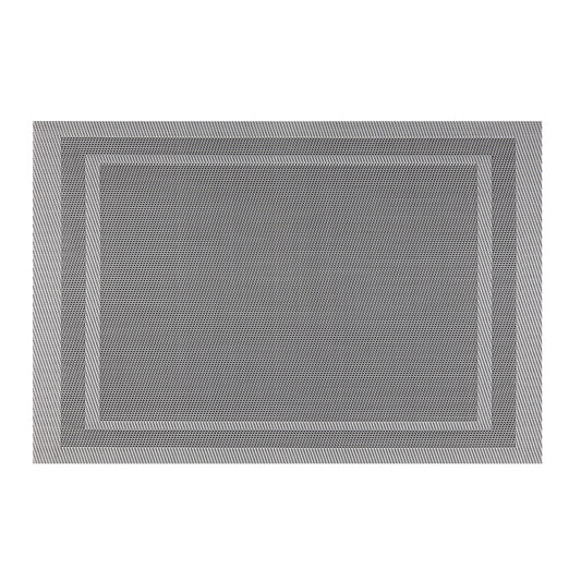 Gray & White | Close-up of woven placemat with double board detail, part of a set of 6.