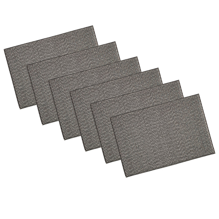 Charcoal & White | Set of six weave woven placemats neatly arranged on a white background.