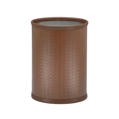 Pinecone | Top-down view of an oval-shaped leatherette trash bin with subtle stitching detail, centered on a white background.