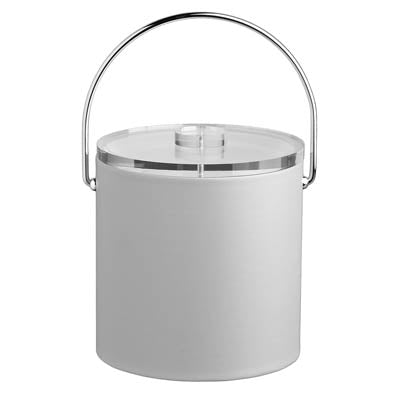 White | Sleek contemporary ice bucket designed with a thick acrylic cover and chrome bale handle.