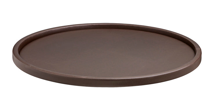 Brown | Minimalist round serving tray with subtle half inch sidewall design.