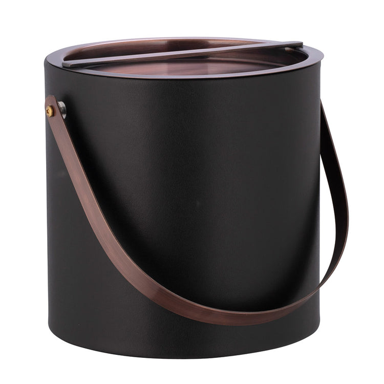 Black | Ice bucket with oil-rubbed bronze bridge-style cover and matching arch handle for rustic elegance.