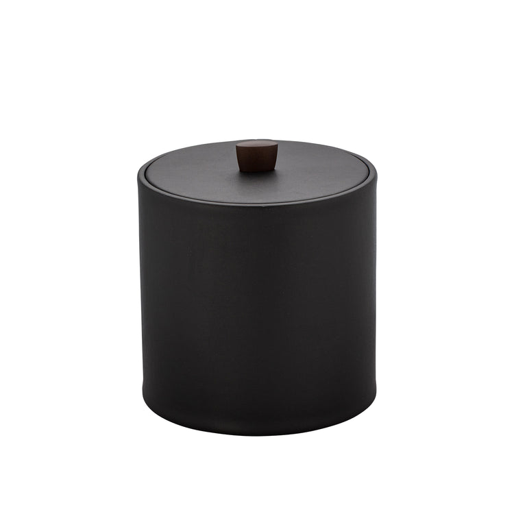 Black | Leatherette ice bucket showcasing the rich material and dark bronze knob detail.