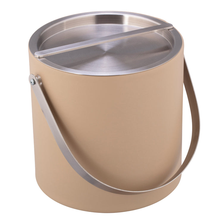 Beige | leatherette 3-quart ice bucket with brushed chrome accents.