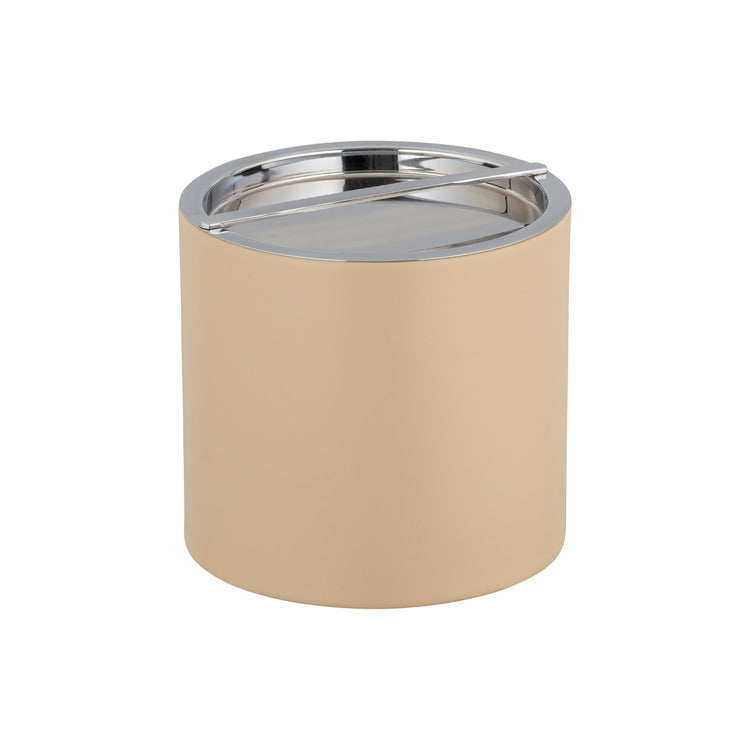 Beige | Leatherette Manhattan beige ice bucket with polished chrome cover.