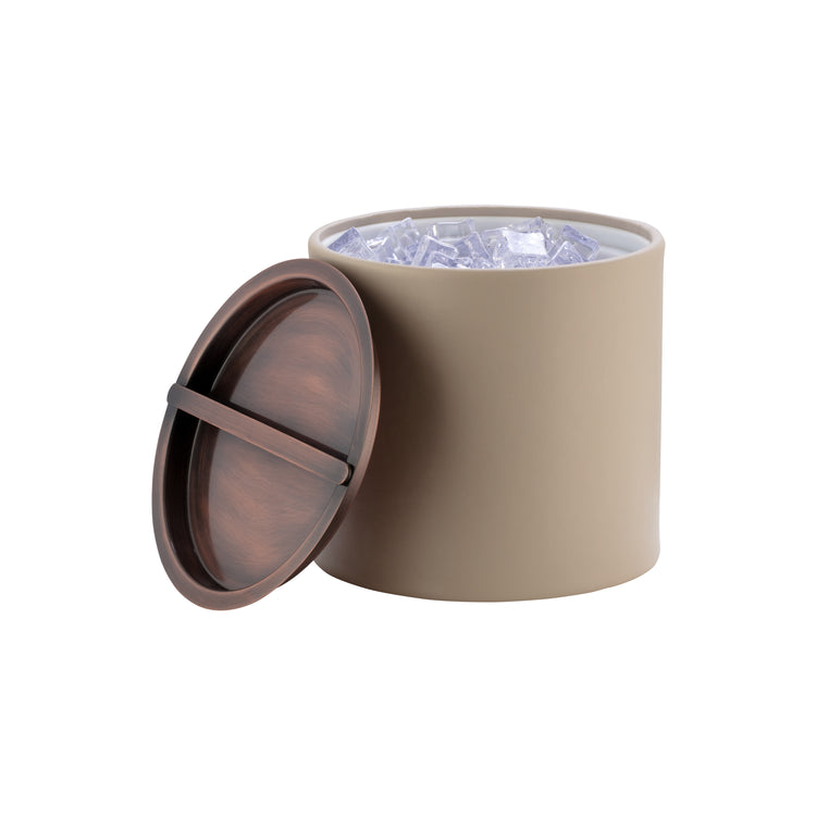 Taupe | ice bucket with warm oil-rubbed bronze bridge cover ideal for gatherings and parties.