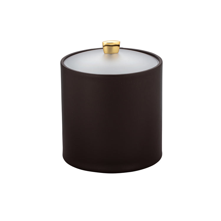 Chocolate | Elegant 3QT ice bucket featuring polished gold arc knob on a frosted acrylic cover.