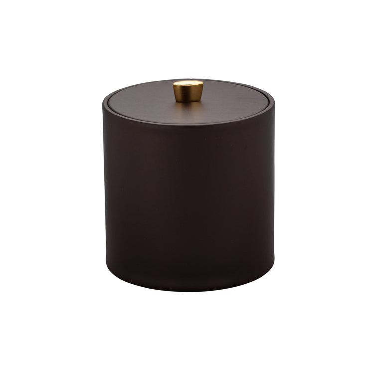 Chocolate | Contemporary ice bucket placed on a white background with the leatherette lid on.