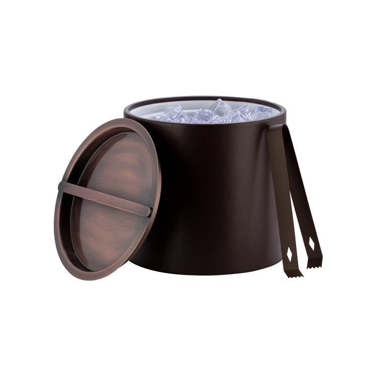 Chocolate | Modern farmhouse-style ice bucket featuring an oil-rubbed bronze bridge cover.