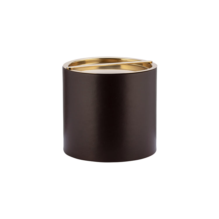 Chocolate | Minimalist ice bucket with leatherette exterior and polished gold cover.