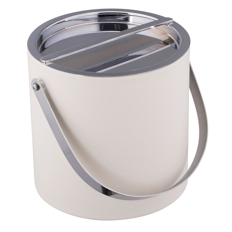 White | Up close view of the Manhattan 3qt ice bucket with polished chrome lid and arch handle on a white background.
