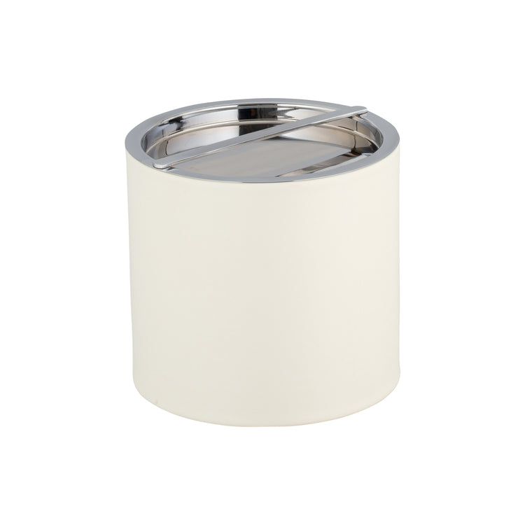 White | Leatherette ice bucket closed to see the polished chrome bridge cover.