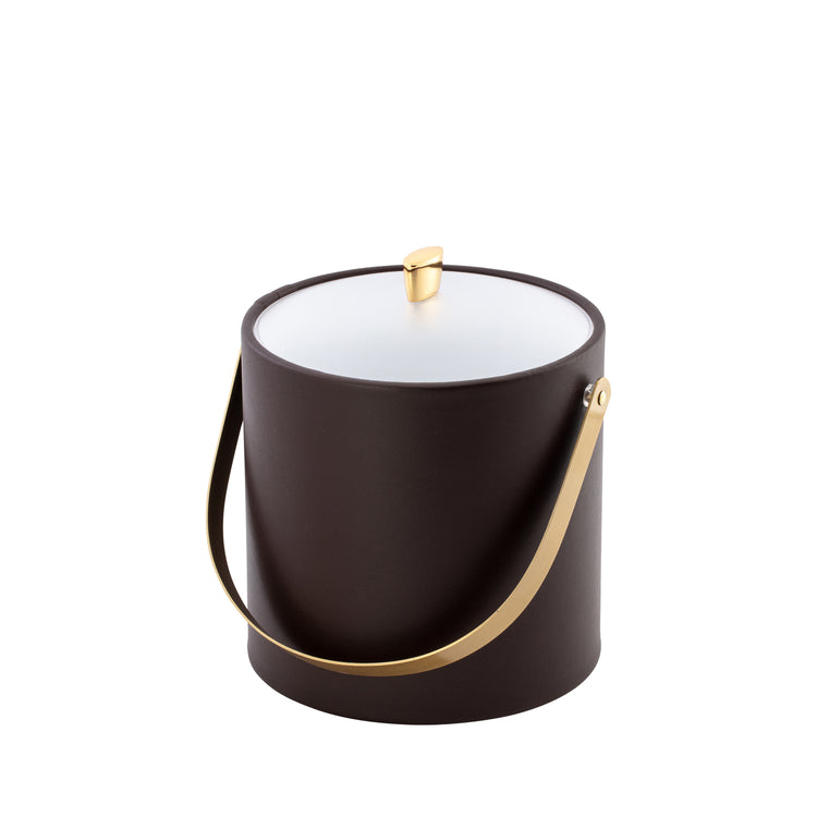 Chocolate | Polished gold arc knob and arch handle highlight an elegant ice bucket with acrylic lid.