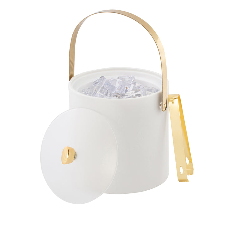 White | Elegant tabletop ice bucket with acrylic cover, polished gold arc knob and matching arch handle.