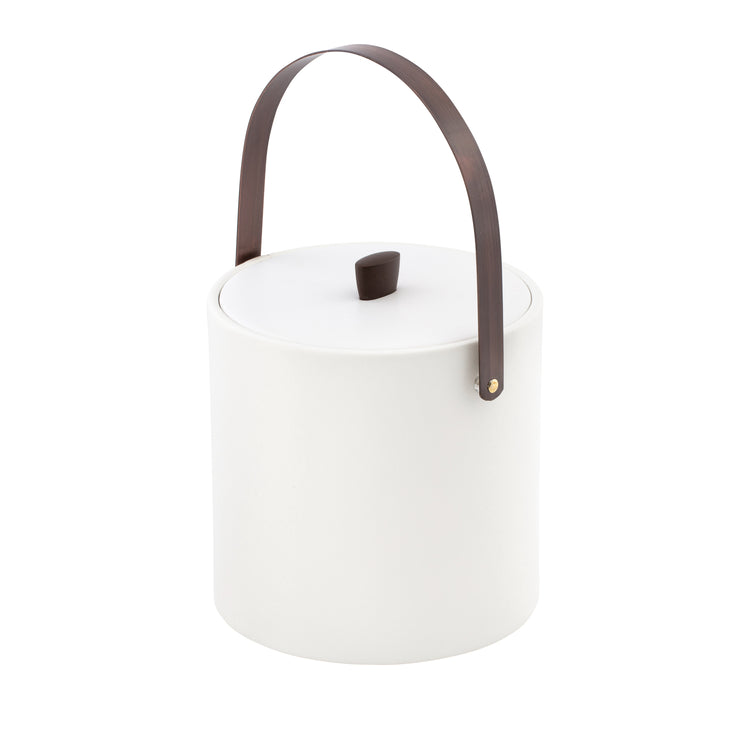 White | Rich smooth leatherette ice bucket with classic oil-rubbed bronze accents.
