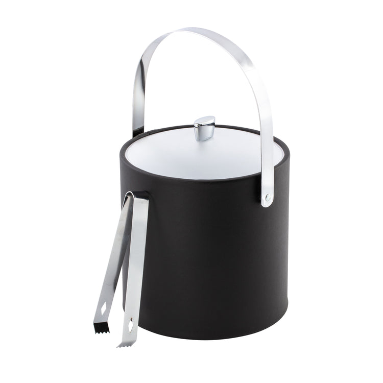 Black | Elegant ice bucket and tong set featuring an acrylic lid with arc knob and sleek arch handle.