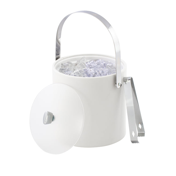 White | Contemporary 3QT ice bucket with acrylic lid, arc knob detail and arch handle, ideal for dry and wet bars.