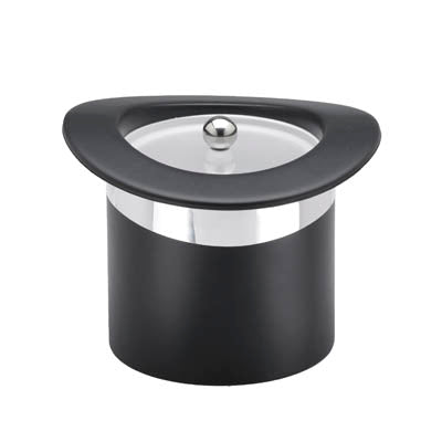 Black with Chrome Band | Top-hat style 3qt ice bucket with frosted acrylic lid.