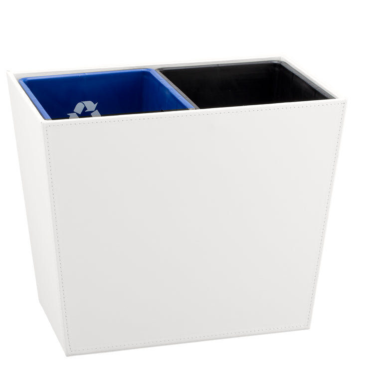 White | Close-up of removable trash and recycling liners inside a 16qt wastebasket designed for easy cleaning and organization.