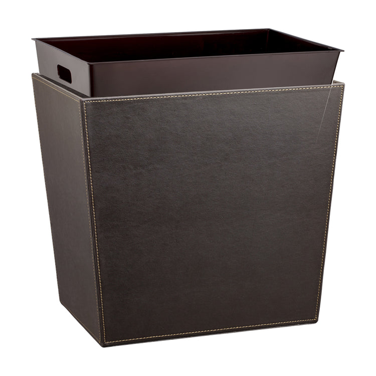 Chocolate | Angle view of the 16qt wastebasket with liner highlighting clean lines.