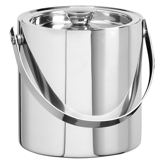 Polished Stainless Steel | Sleek ice bucket with bale handle on a white background.