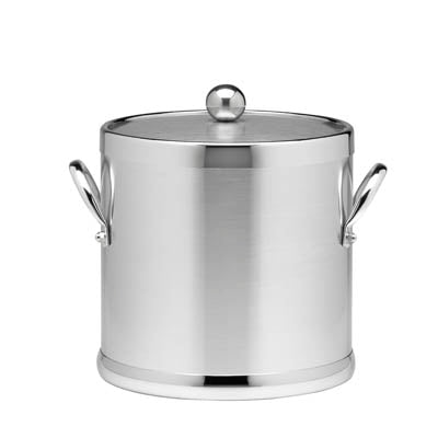 Brushed Chrome | 3qt ice bucket with sleek metal side handles & cover, ideal for hosting at home.