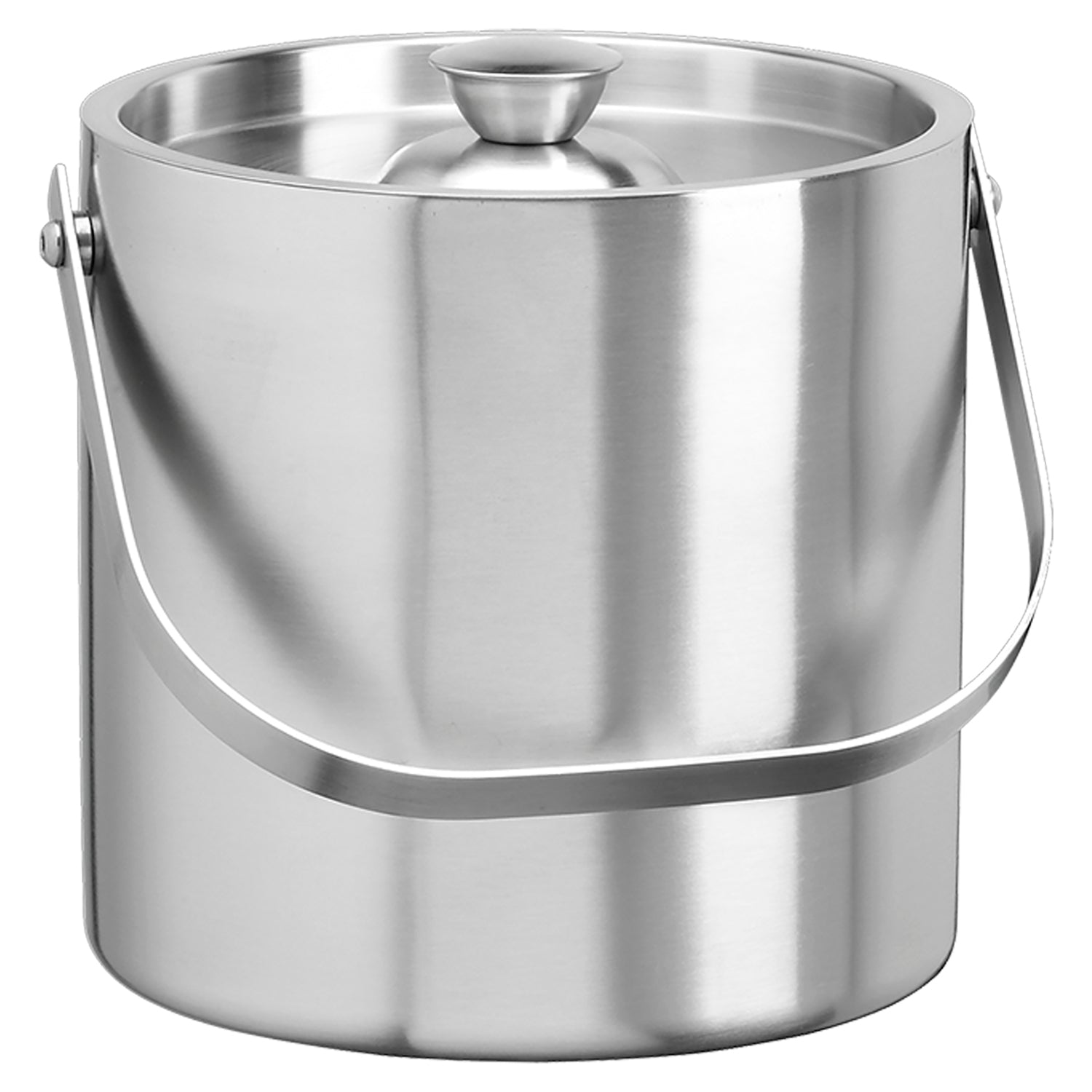Brushed Stainless Steel | Linea ice bucket with bale handle on a white background, ready for home entertaining.