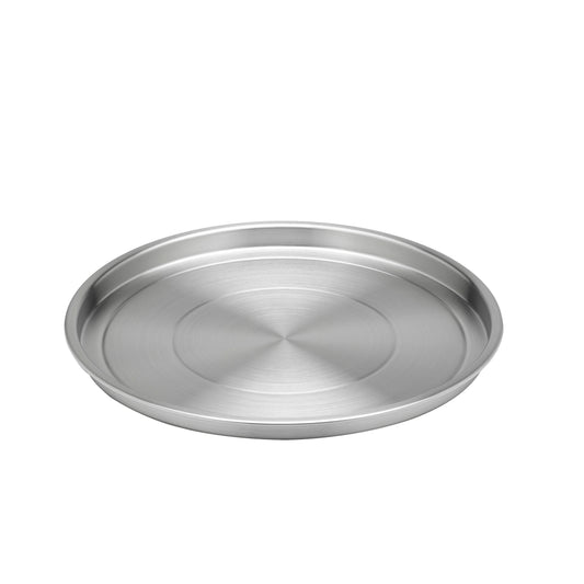 Brushed Stainless Steel | Round 12" serving tray on a white background, perfect for home entertaining or everyday use.