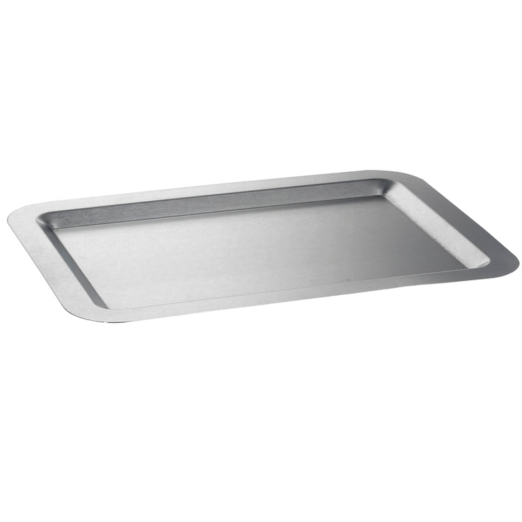 Brushed Stainless Steel | Rectangular tray with a sleek brushed finish on a white background.