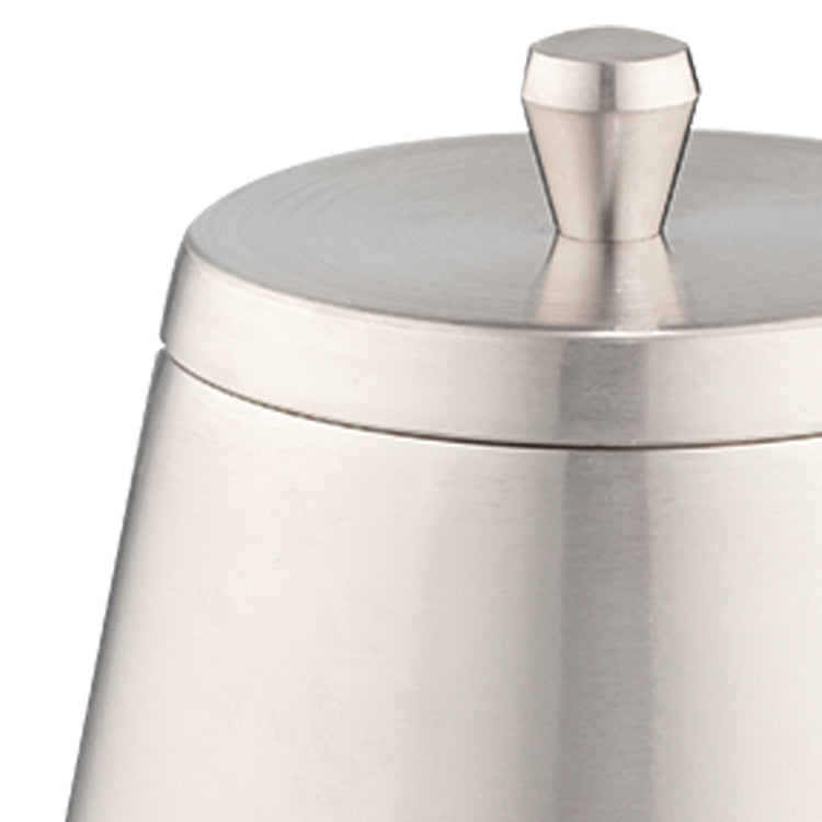 Brushed Stainless Steel | Modern 1.6qt Orb ice bucket with lid on a white backdrop.