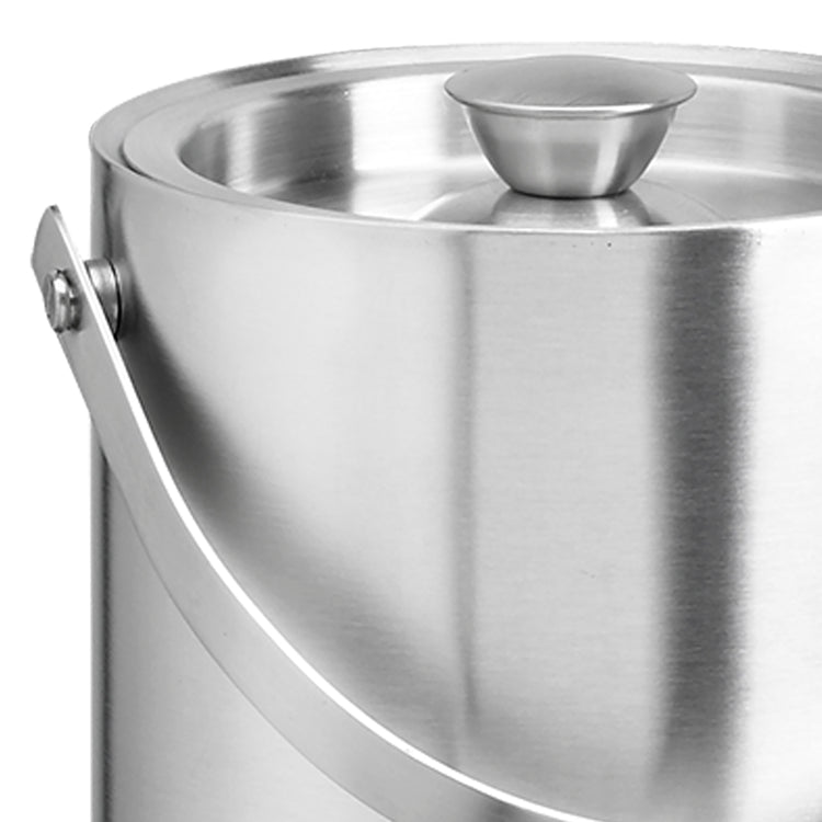Brushed Stainless Steel | Up-close view of a compact 1.5QT ice bucket with a brushed finish, shown on white.