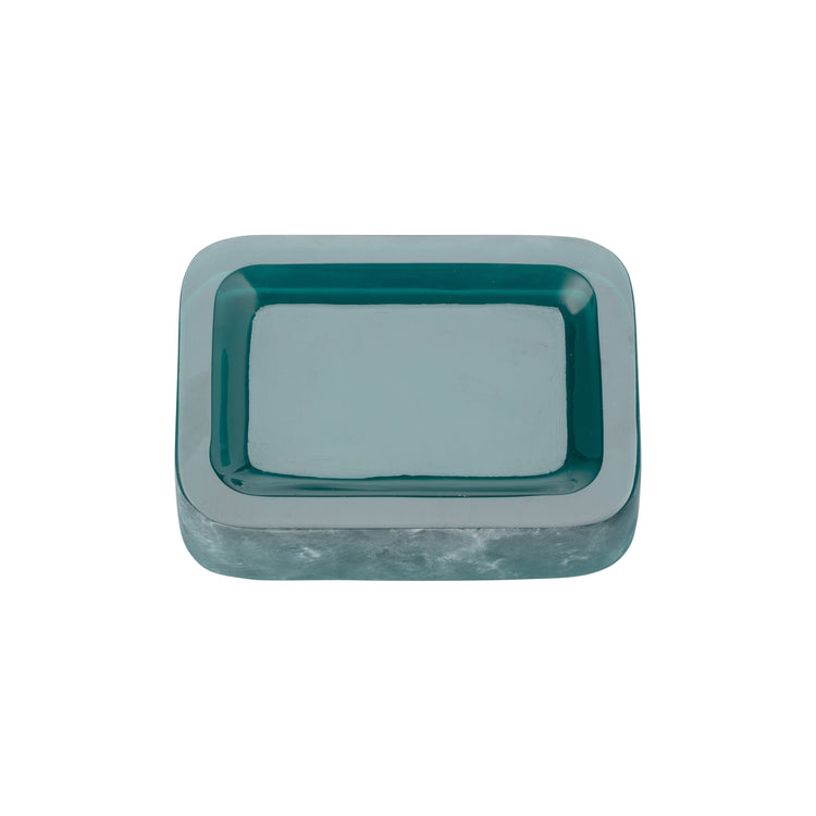 Turquoise | A square resin dish with rounded corners, featuring a deep teal interior and a lighter, frosted teal exterior, shown from a top-down view on a white background.