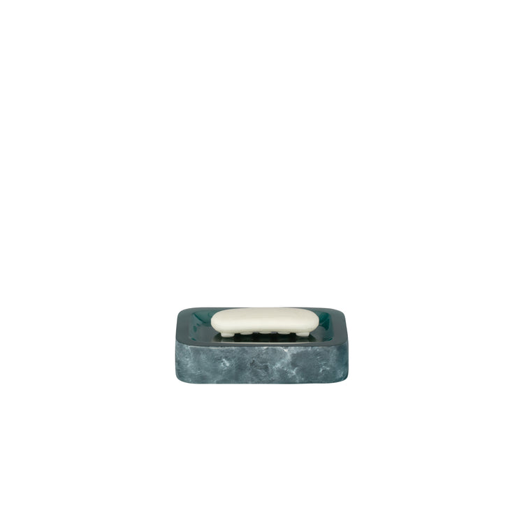 Turquoise | A small rectangular soap dish with a dark teal marbled base and a white oval insert, centered on a plain white background.