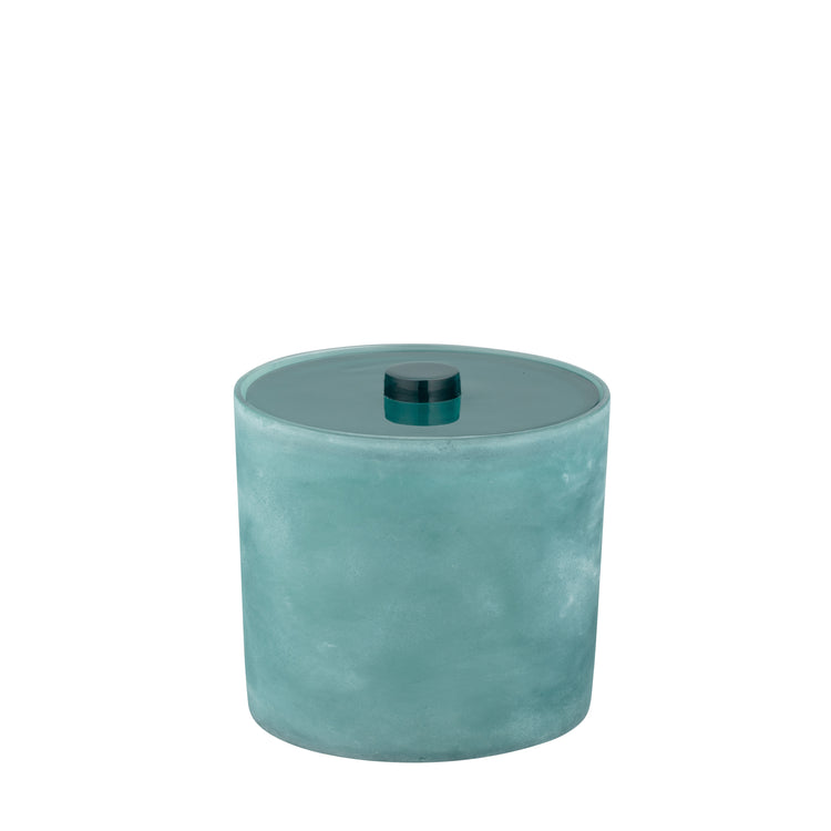 Turquoise | Resin teal ice bucket with cover on a white background.