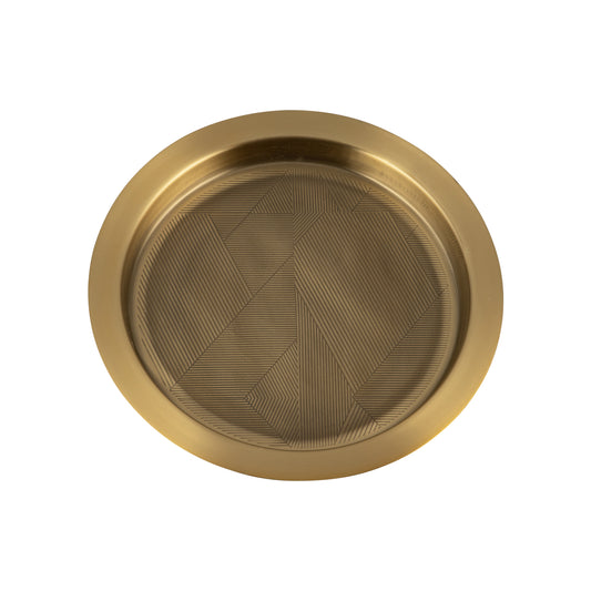 Gold & Black | Taniya Nayak chevron pattern round serving tray with raised edges.